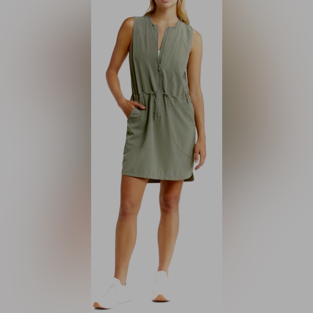 Zella Athletic Utility Sleeveless Mini Dress Sleeveless - Olive Green -Sz M